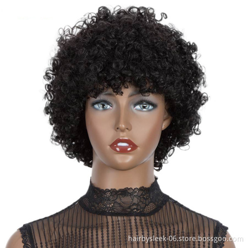 Rebecca Fashion Kinky Curl Short Curly Wig With Bangs Brazilian Remy bob Hair Pixie Cut Wig Human Hair Wigs For black Woman